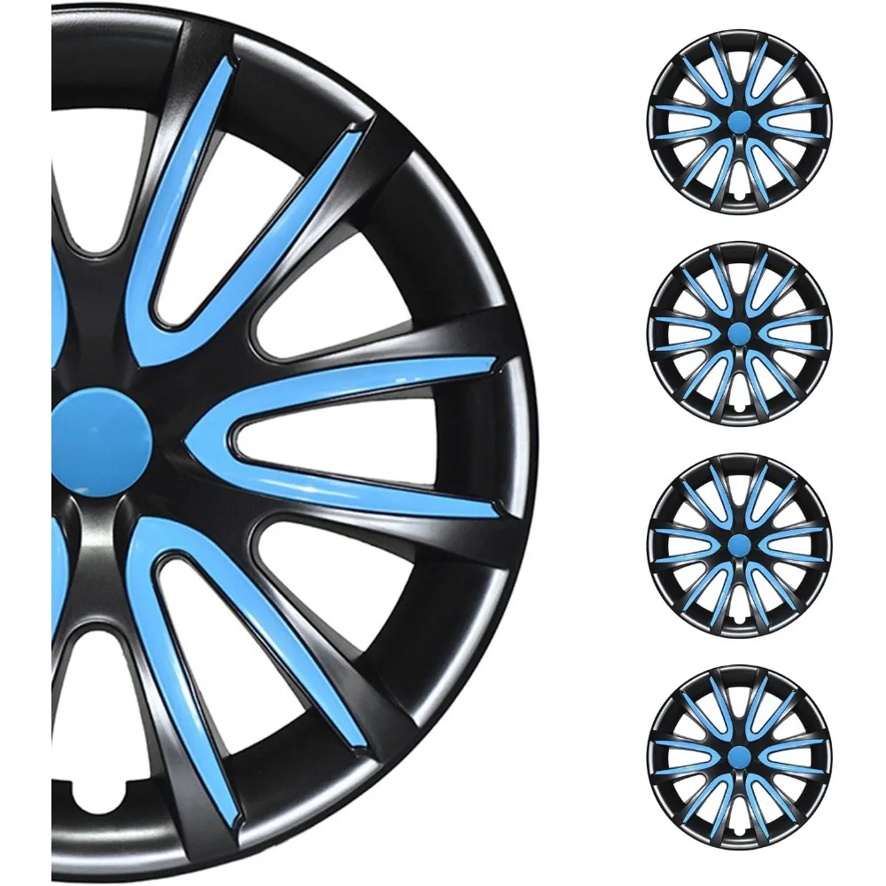 

- Black with Blue Hub Caps 16 Inch Set of 4, Tapas para Rines 16, Premium Wheel Covers 16 Inch, R16 Rim Cover Set, Snap On Dura