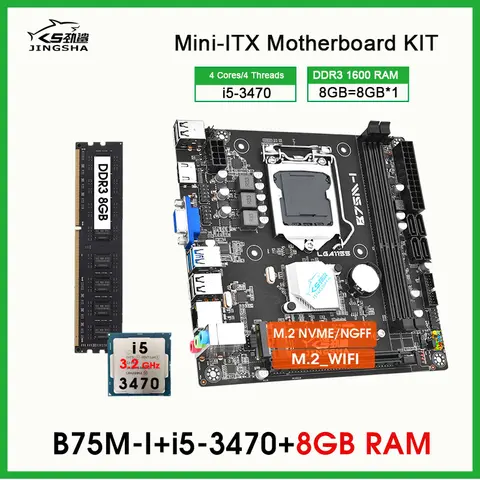 B75 LGA 1155 Motherboard Set With i5 3470 CPU And 1*8GB DDR3 1600MHZ Desktop RAM  NVME M.2+ WIFI M.2 Interface Kit mini itx