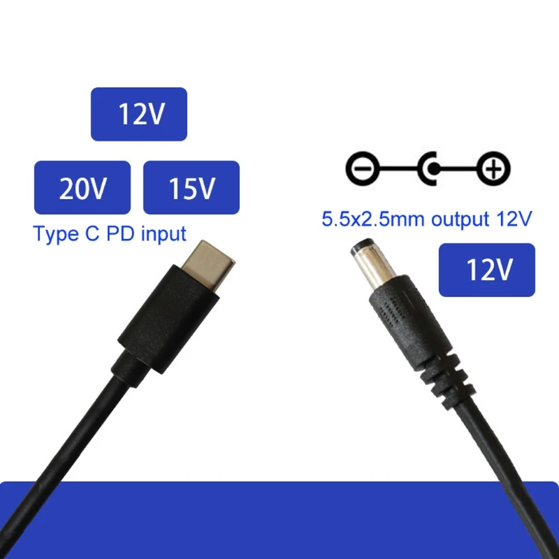 Universal Type-C PD to 12V 5.5x2.5mm Converter Cord For CCTV Camera Router Multipurpose Type-C To DC5525 Power Cord