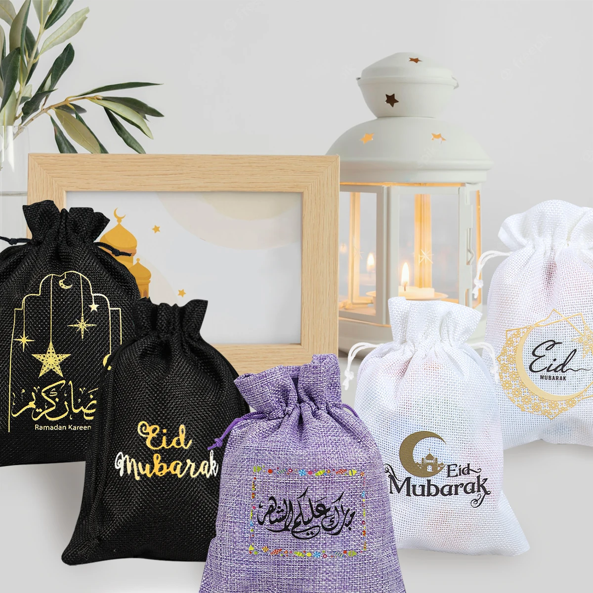 

3pcs Eid Mubarak Burlap Bag Ramadan Decoration For Home Islamic Muslim Party Decor Ramadan Kareem Eid Al Adha Gifts Candy Bag