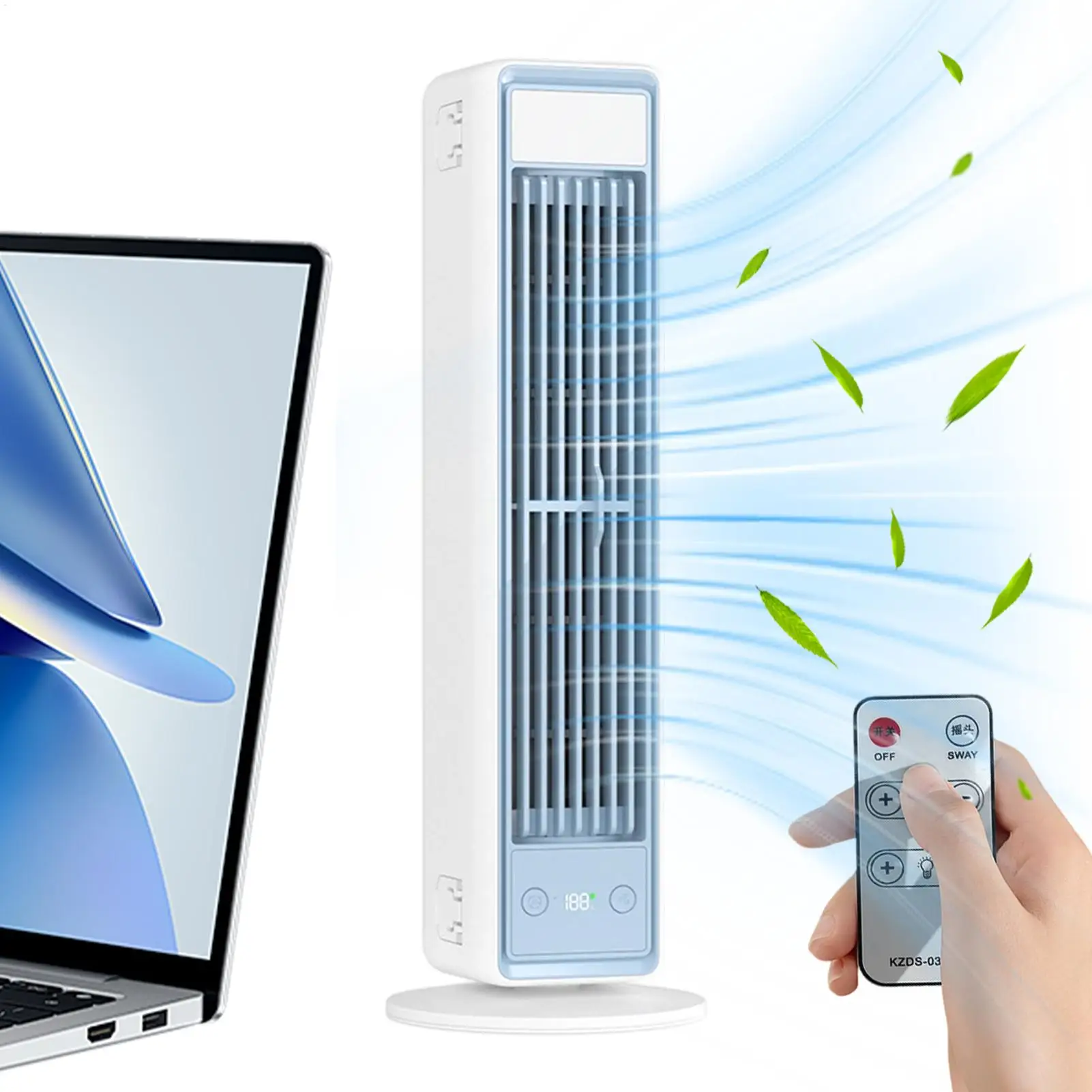 Tower Fan Strong Wind Cooling 3600mAh Bladeless Portable Air Conditioner with Remote Control Quiet 4 Speeds for Home Office Room