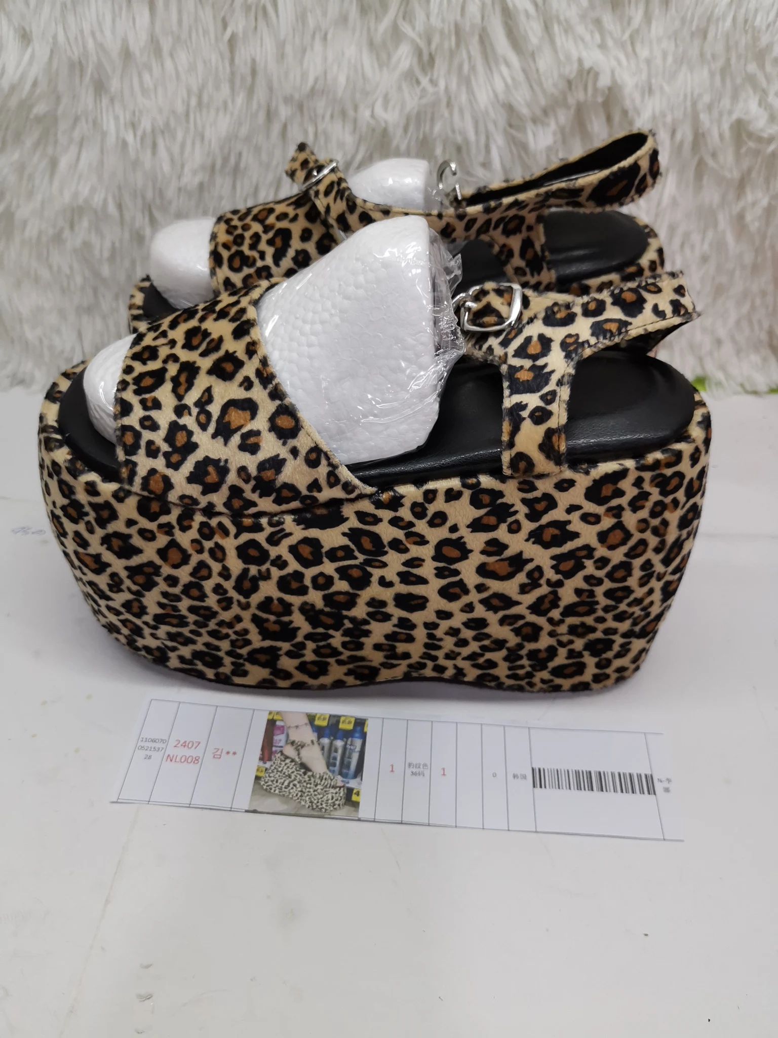 Slingback Leopard Platform High Heel Sandals Women Fashion Fur Peep Toe Buckle Wedges Sandals 2022 Cute Dress Lady Shoes