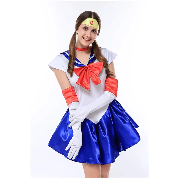 Anime Sailor przebranie na karnawał księżyc Tsukino Usagi jednolita sukienka stroje Cosplay żółta peruka Halloween karnawał Party zestaw damski