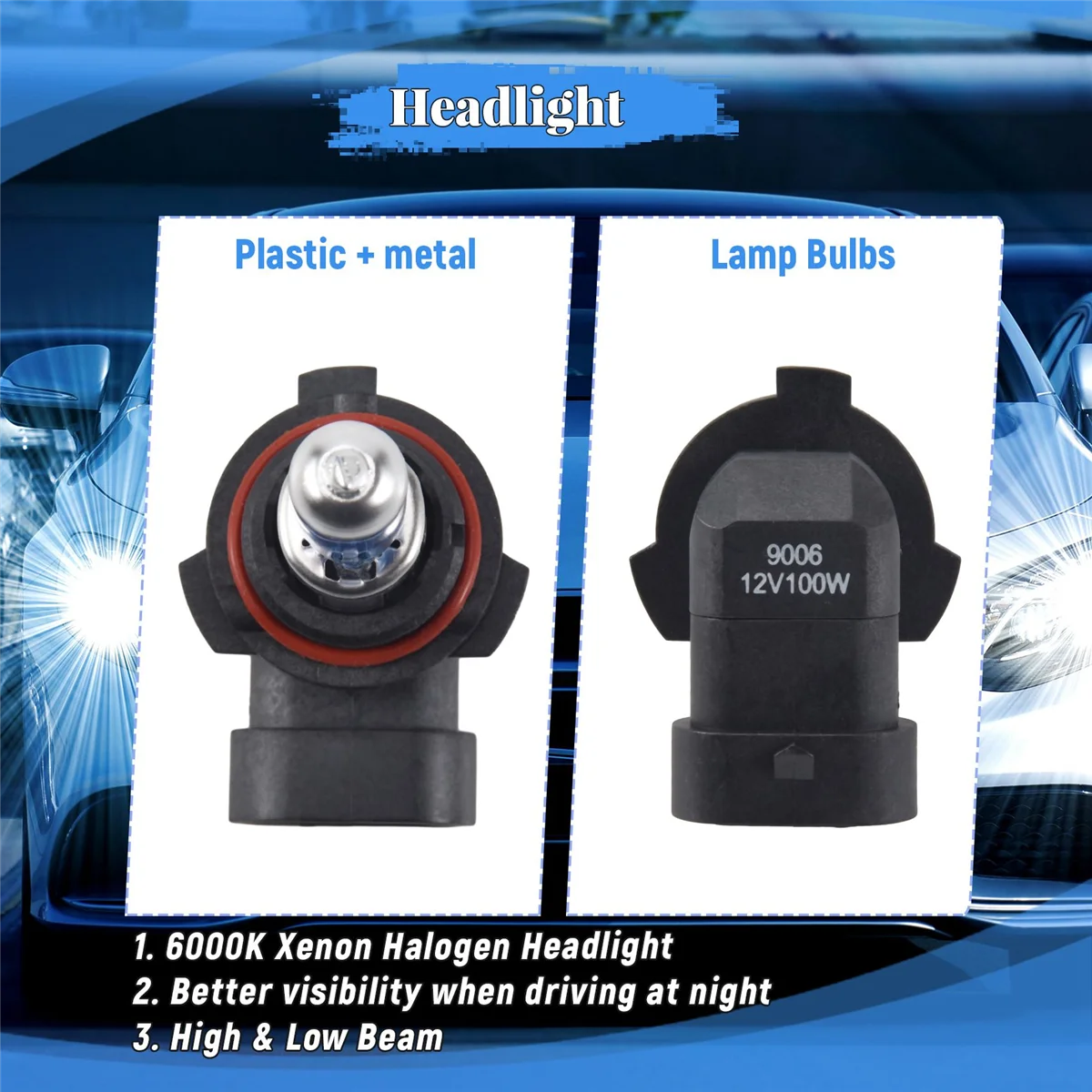 AT77 2 x 9006 HB4 6000K Bombillas de faro halógeno de xenón 100W