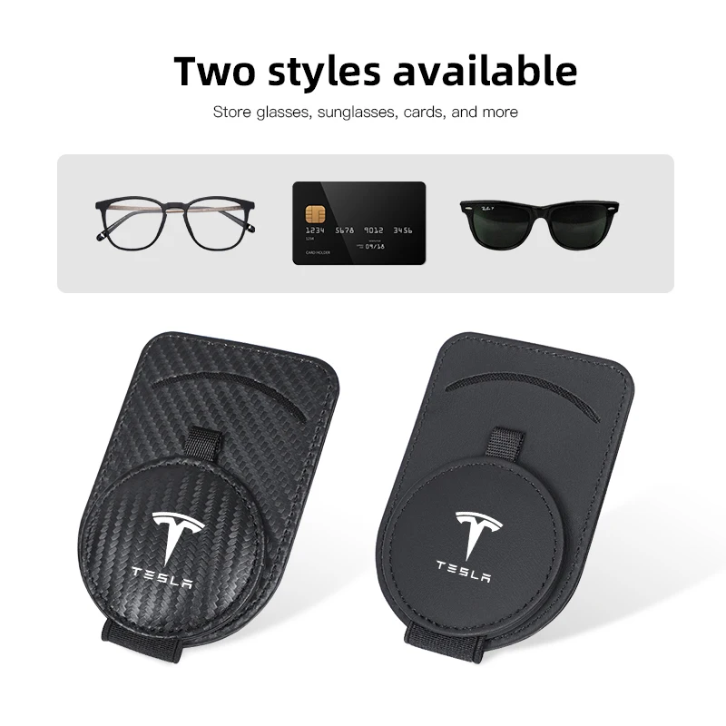 جودة الجلود نظارات السيارة كليب حامل بطاقة الهوية التخزين الداخلي ل تسلا نموذج 3 نموذج S نموذج X نموذج Y Cybertruck Roadster #4