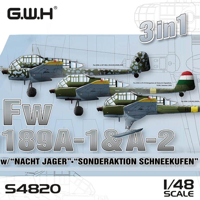 

Great Wall Hobby S4820 1/48 Fw 189A-1 & A-2 /w "Nacht Jager" - "Sonderaktion Schneekufen" 3 in 1 Scale Model Kit