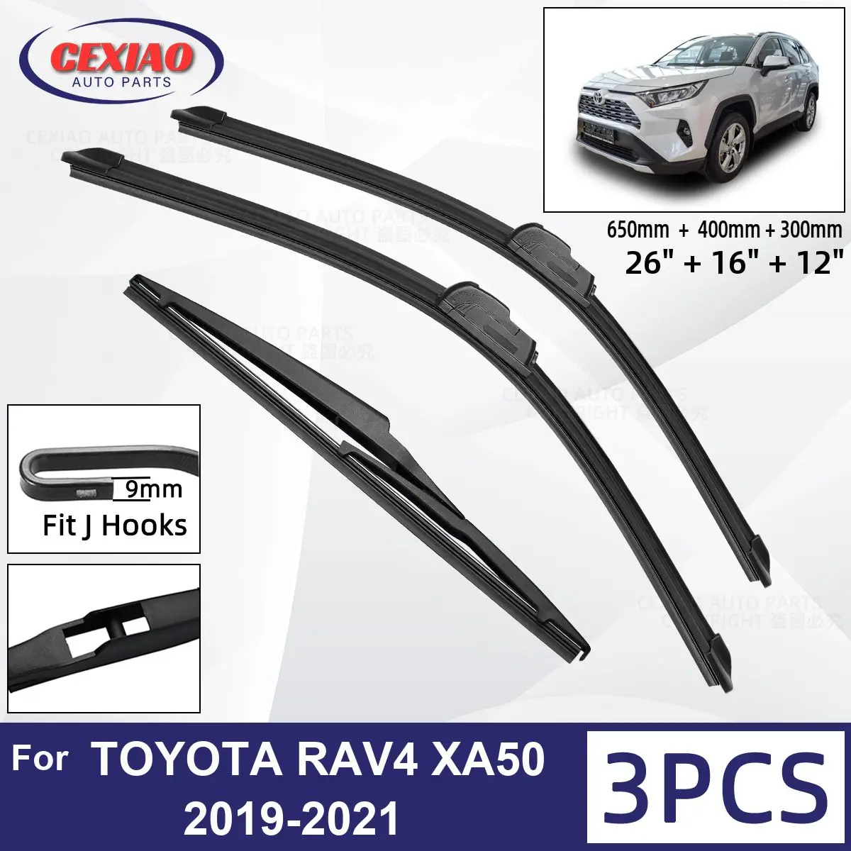 

For TOYOTA RAV4 XA50 2019 - 2021 Car Front Rear Wiper Blades Soft Rubber Windscreen Wipers Auto Windshield 26"+16"+12" 2019 2020