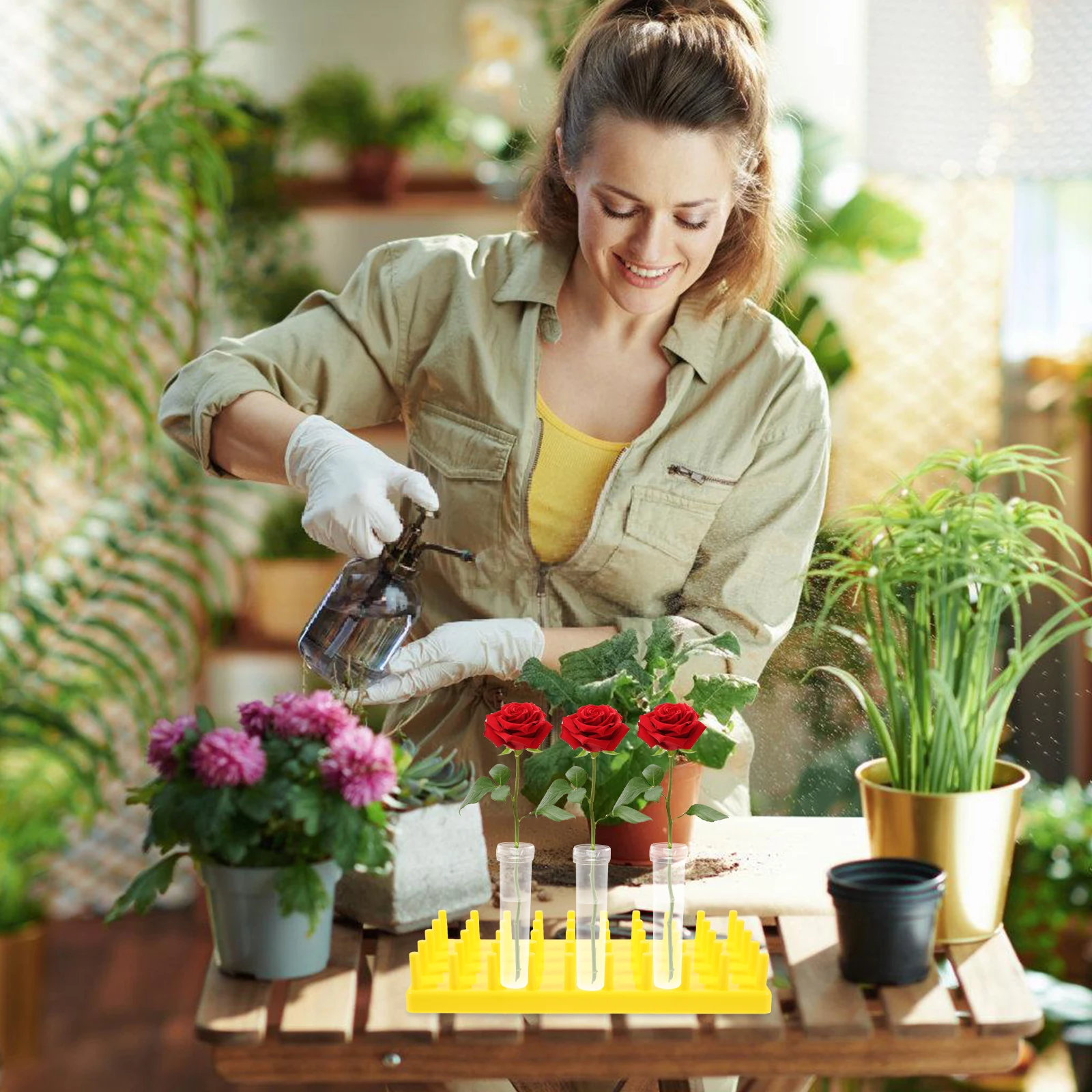 

Stylish Plastic Flower Tube Base Hydroponic Planter Stand Desk Display Vase Holder Minimalist Home Decor Bright Orange Tabletop