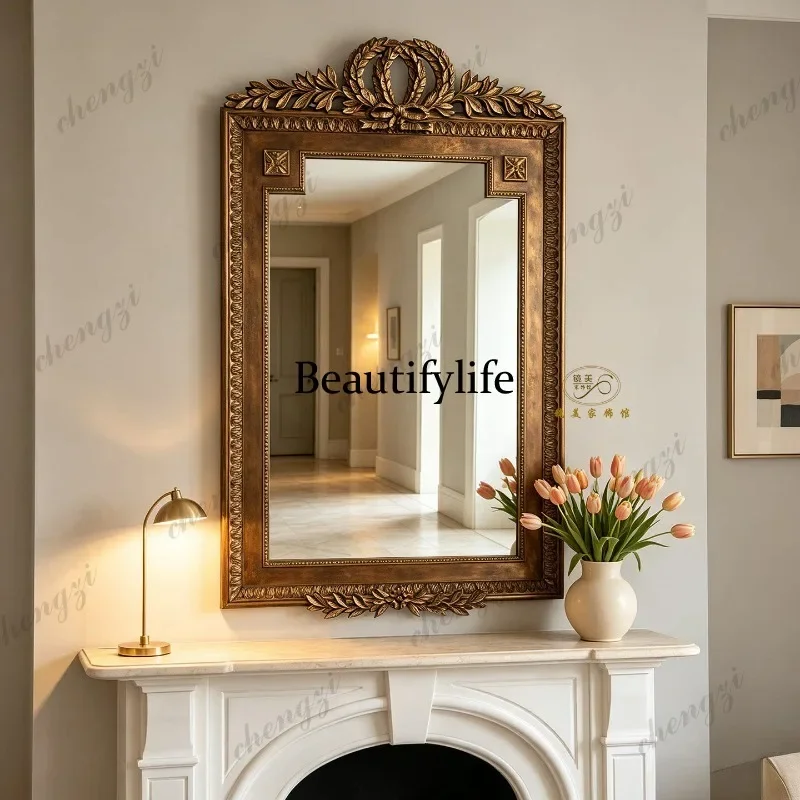 2003 French makeup mirror retro carved living room porch decorative mirror American bedroom dressing mirror