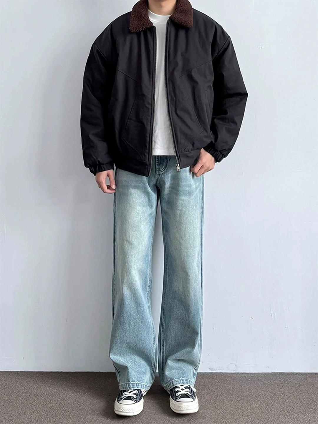 

Light Blue Straight Leg Men's Jeans Loose Wide Leg Pants High Waist Slimming Cleanfit mid Waist Denim Winter Faion