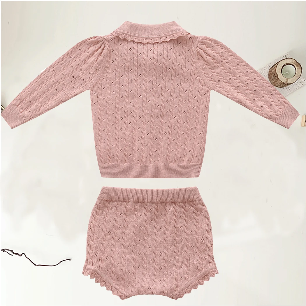 2024 New Fall Baby Girl Knitted Clothes Set Infant Cardigan Sweater Shorts 2pcs Clothing Sets Toddler Long Sleeve Lace Outfits