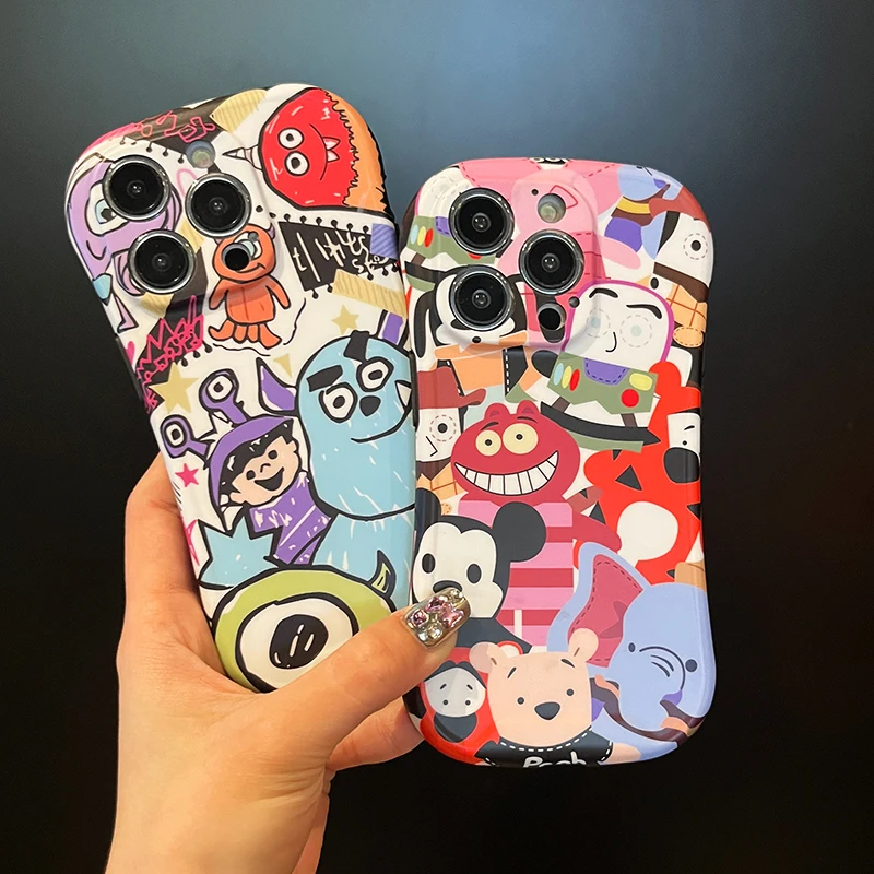 Disney Cute Graffiti Sulley Mikey Mickey Toy Story Dumbo Phone Cover For iPhone 11 12 13 14 15Pro Max Cartoon Cute Soft IMD Case