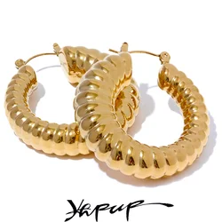 Yhpup 35mm Waterproof Hollow Stainless Steel Round Chunky Hoop Earrings High Quality Metal Charm Fashion Statement Jewelry Gift