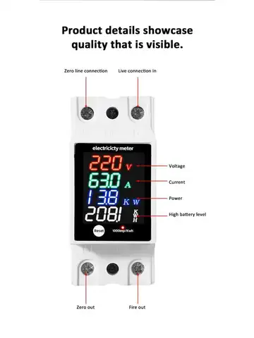Compteur d'énergie numérique à montage sur rail DIN AC30-400V, voltmètre, ampèremètre, wattmètre, moniteur de puissance et de fréquence pour usage domestique
