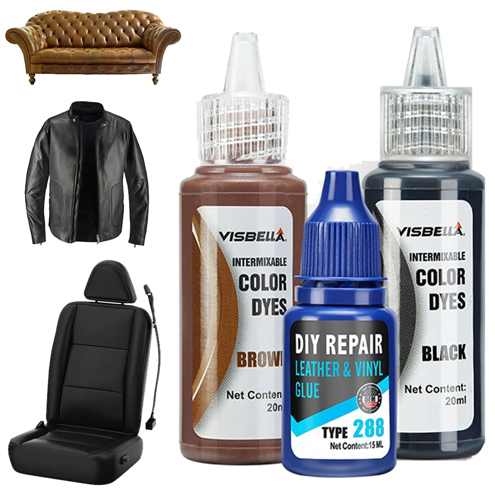 Vinyl And Leather Repair Kit For Furniture Sofa Jacket Car Seat Purse Black Brown PU Leather Paint Gel Repair Tears & Burn Holes