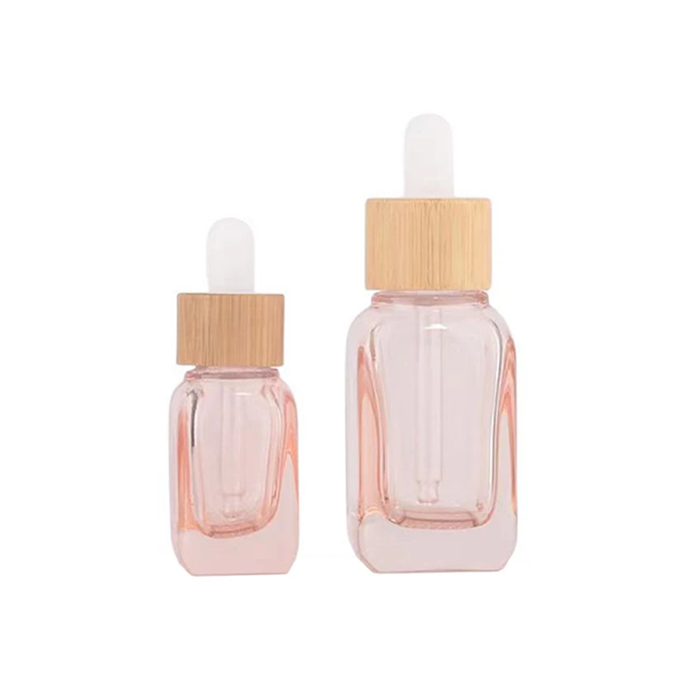 Butelka z kroplomierzem na olejki eteryczne z naturalnego bambusa, 10 ml 30 ml, różowa, przezroczysta, do aromaterapii, butelka z pipetą na płyny, butelki wielokrotnego użytku do podróży