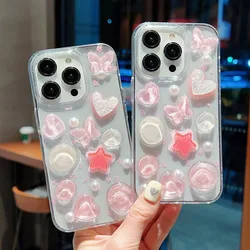INS Korea 3D Crystal Pink Love Heart Butterfly Star Epoxy Glitter Clear Case For Iphone 12 11 13 14 15 16 Pro Max Plus Cover