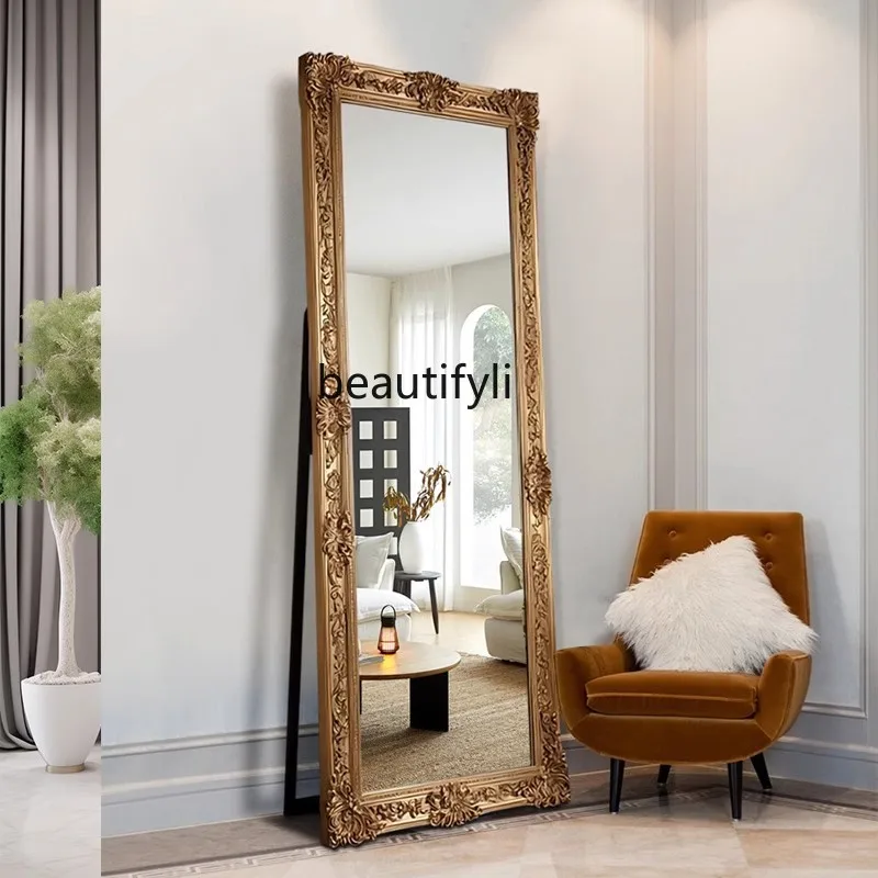 European full-length mirror, household French retro hand-carved floor mirror, medieval fitting mirror