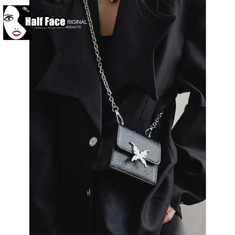 Y2K женская готическая сумочка в стиле Харадзюку для девушек, панк-дизайн, складная цепочка с бабочкой, на одно плечо, продвинутая универсальная мини-сумка через плечо, тоут