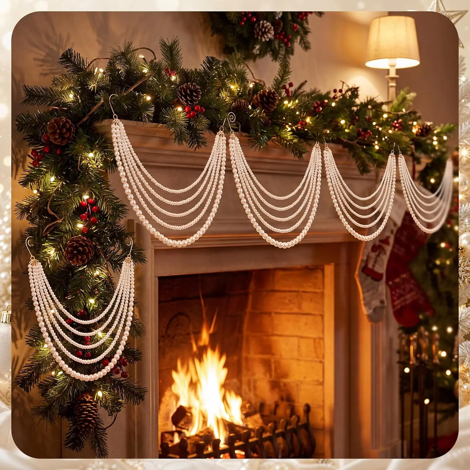1-10PCS Elegant Pearl Beaded Christmas Tree Hanging Ornament for Window Display Home Party Indoor Festive Ambiance Decoration