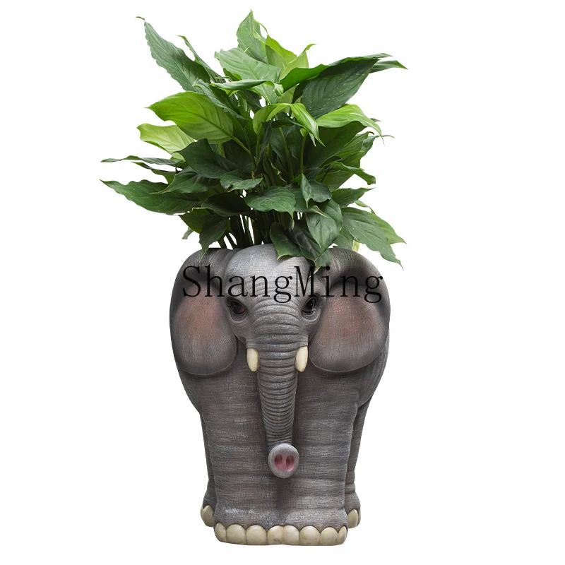 

ZYH large creative elephant flower pot ornament indoor living room courtyard entrance floor green plant flower device