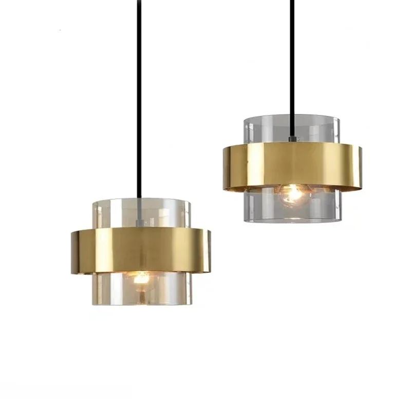 Modern Gold Cylindrical Glass Led Pendant Lights Nordic Living Room Dining Room Lustre Kitchen Hanging Lamps Home Decor Fixtures