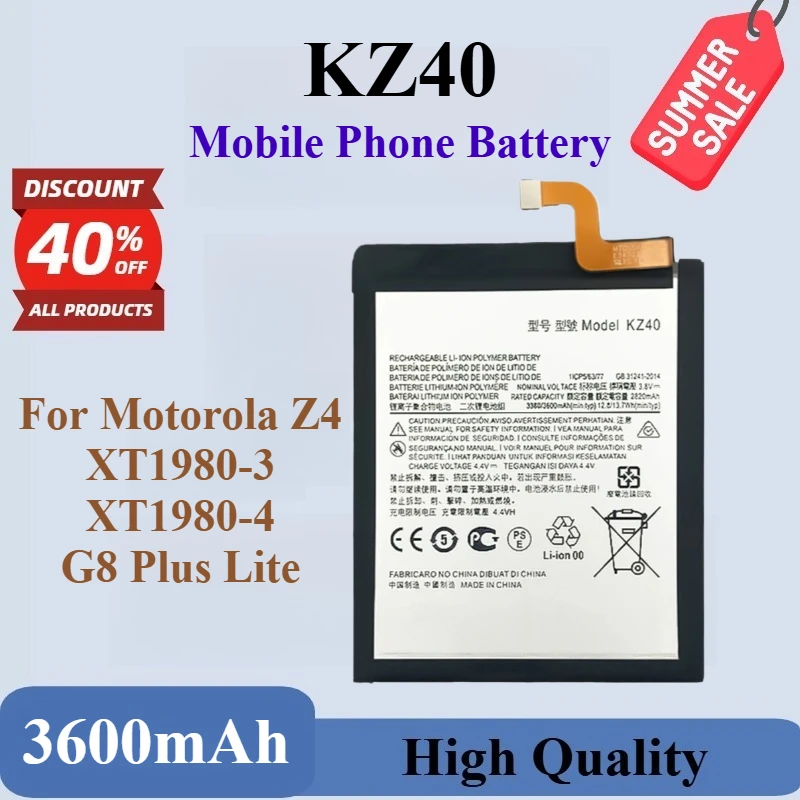 

Brand-New High Quality KZ40 3.8V 3600mAh Replacement Mobile Phone Battery For Motorola Z4 XT1980-3 XT1980-4 G8 Plus Lite