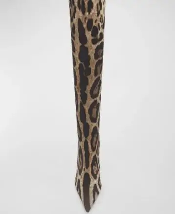 Sexy Women Leopard Snakeskin Pointed Toe Over The Knee Boots Female Stiletto Heels Slim Thigh Long Socks Boots Shoes Lady