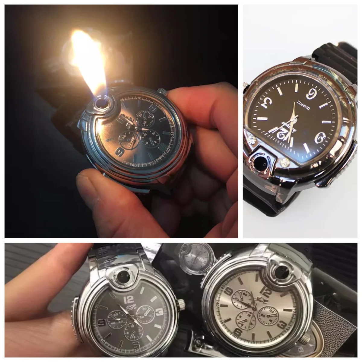 Metal gas watch lighter, refillable gas portable outdoor windproof lighter, fashionable, cool, personalized and creative smoking