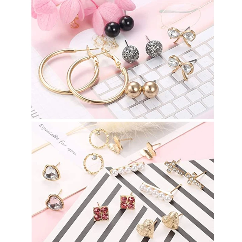 20 Pairs Crystal Flower Star Heart Earring Tiny Piercing Earring