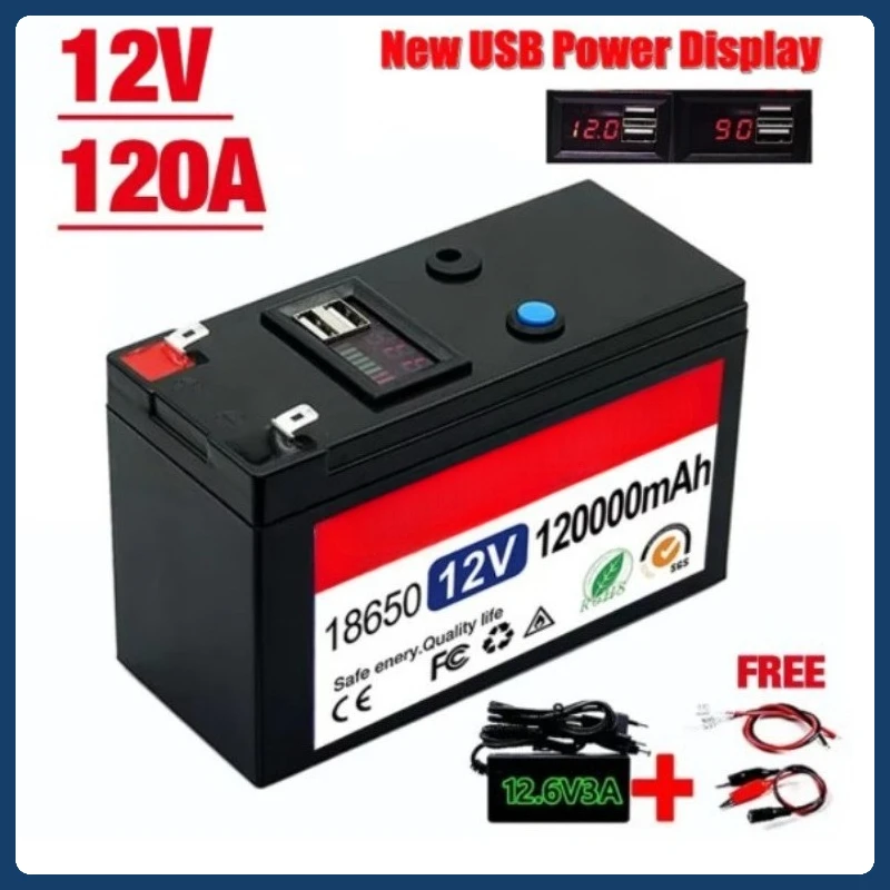 

12V 120Ah Portable Rechargeable Battery 18650 with Digital Display, USB Port, BMS Protection Board Charger