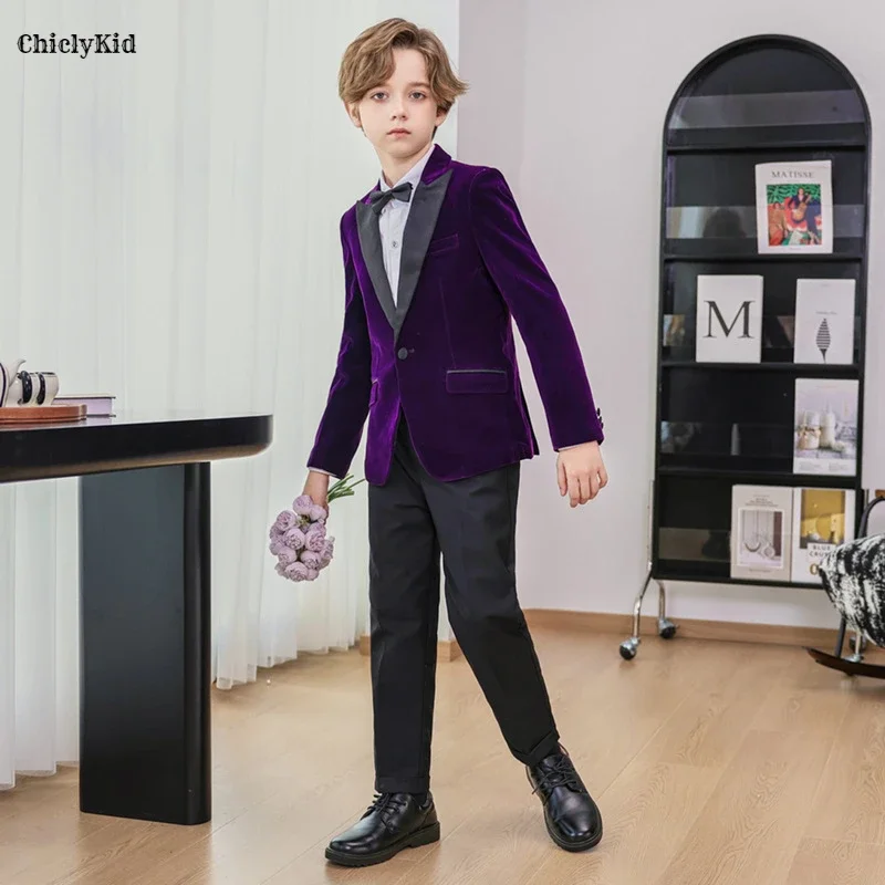 Boys Tuxedos Blazer Suit Jacket Pants Formal Dress Kids Shiny Wedding Clothes Sets Child Toddler Gentlemen Performance Costumes