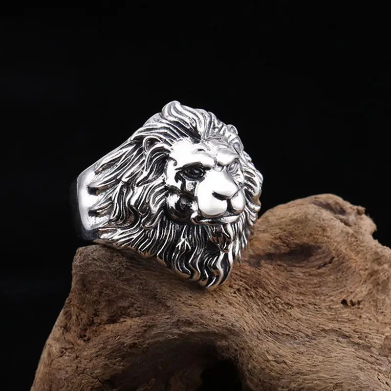 Anello animale in argento di alta qualità Anelli leone da uomo Anelli punk rock in acciaio inossidabile Gioielli da uomo con testa di leone