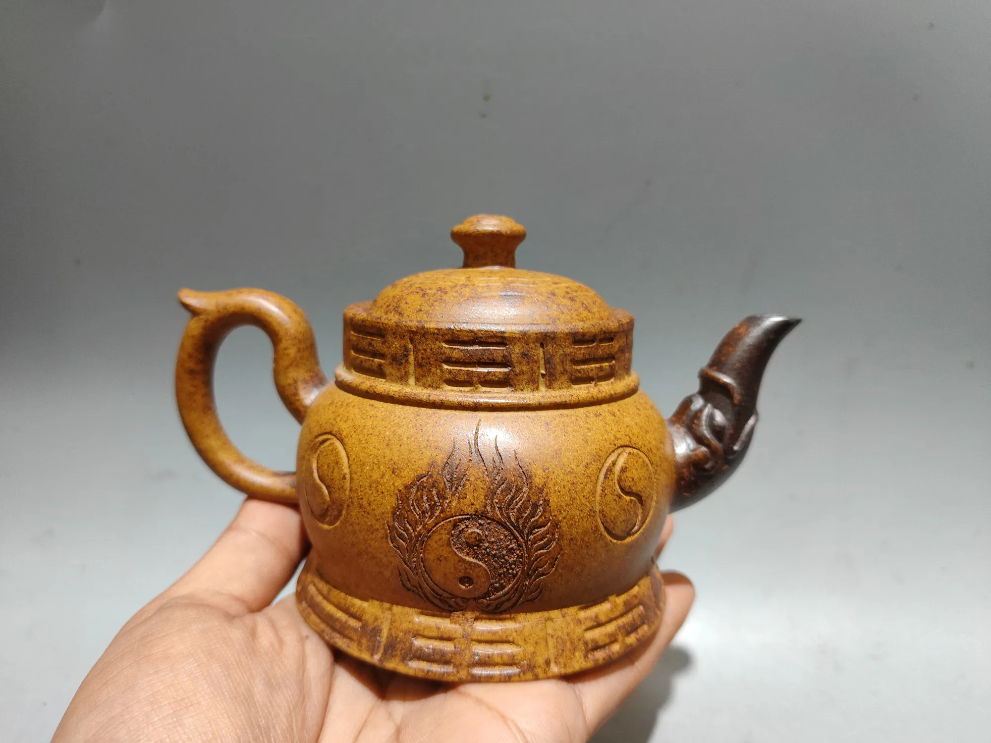 Old Chinese Handcraft Enameled  YiXing Zi Sha Clayeapot ,Tai Chi Fire Teapot ,with mark,Free shipping