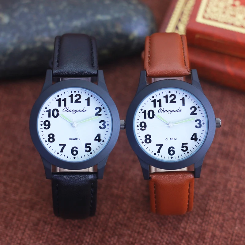 2024 new simple fashion leather strap watches for woman man children boys young students 12hours quartz waterproof watches clock