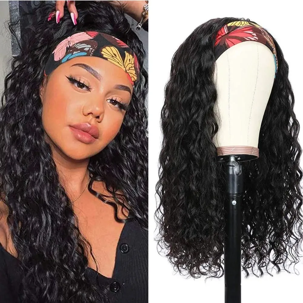 

Water Wave Headband Wigs For Women Curly Deep Wave Human Hair Headband Wigs Machine Made Wigs 100% Cheap Natural Wig