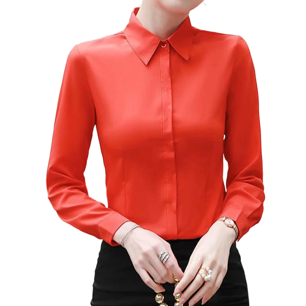 Long Sleeve Women's Formal Shirt with Button Front and Turn-down Collar Designed for Office Holiday Party and Daily Use