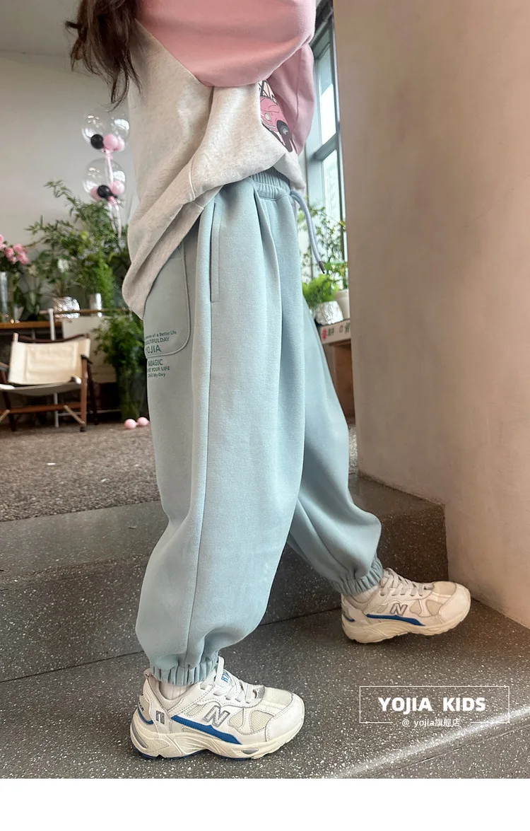 Kids Pants Girl Sports Pants Spring Autumn New Sweatpants Thin Children Clothing Trousers 2024 Simple Loose Elastic Waist