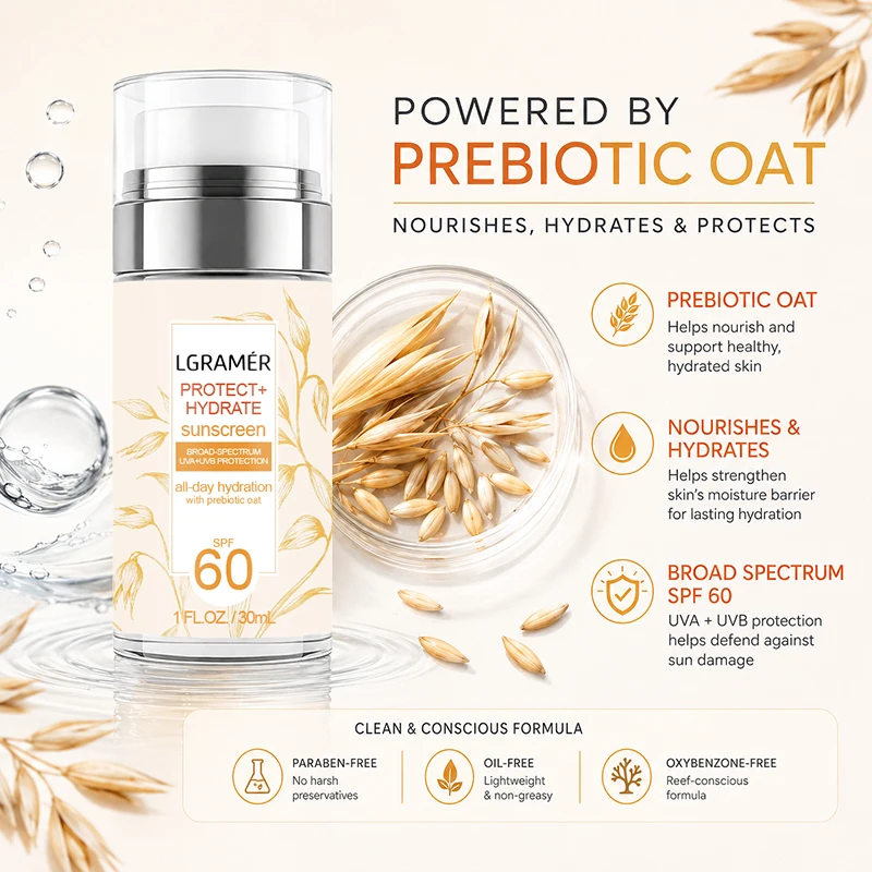 Women Protect + Hydrate Sunscreen Lotion for Body & Face with Prebiotic Oat,SPF 60 Men Broad Spectrum Sunscreen,Sweat Resistant
