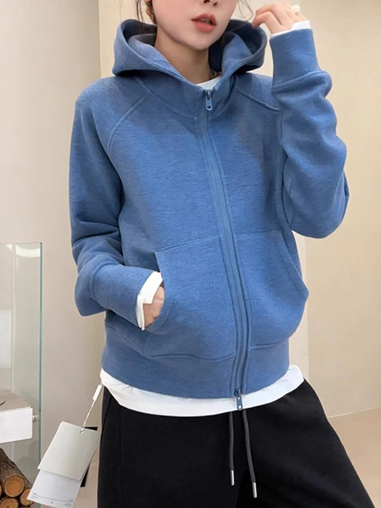 

Корейская толстовка на молнии с капюшоном для женщин больших размеров, свободная, теплая, зимняя, антивозрастная, модная, повседневная, уличная одежда