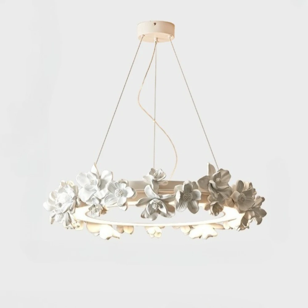 

Light Luxury French Living Room Resin Flower Circular Chandelier Retro Designer Villa Living Room Bedroom Lighting Fixtures