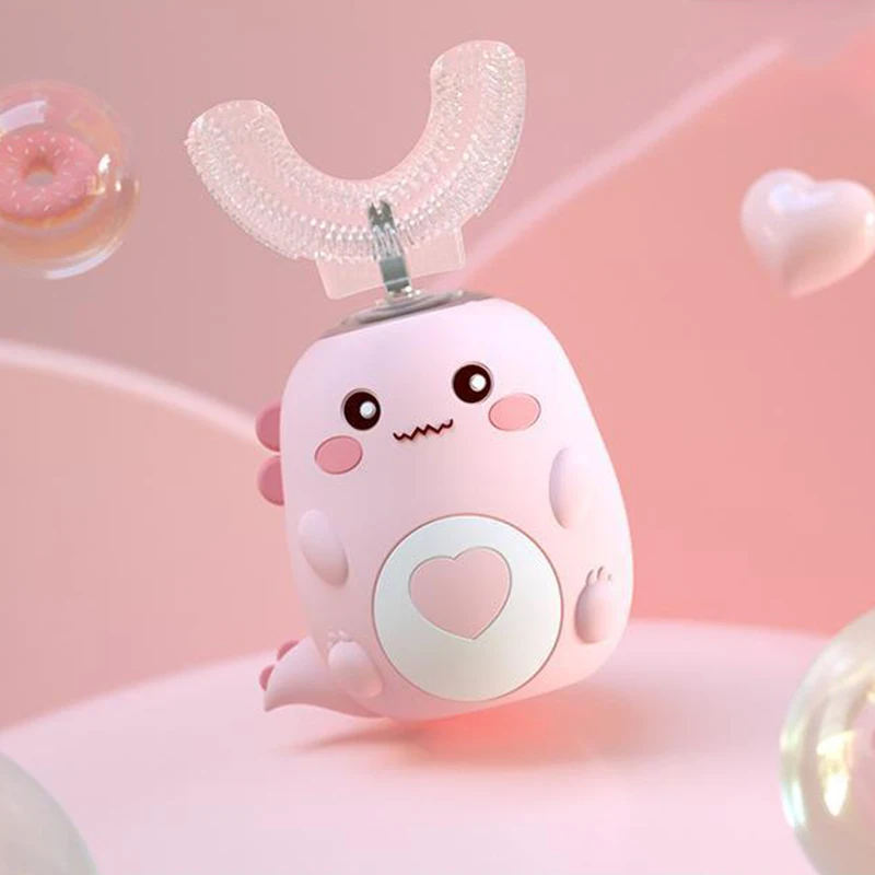 Elektryczna szczoteczka do zębów dla dzieci z bezprzewodowym ładowaniem IPX7, automatycznym obracaniem o 360 stopni i silikonową końcówką modelującą się do kształtu zęba.