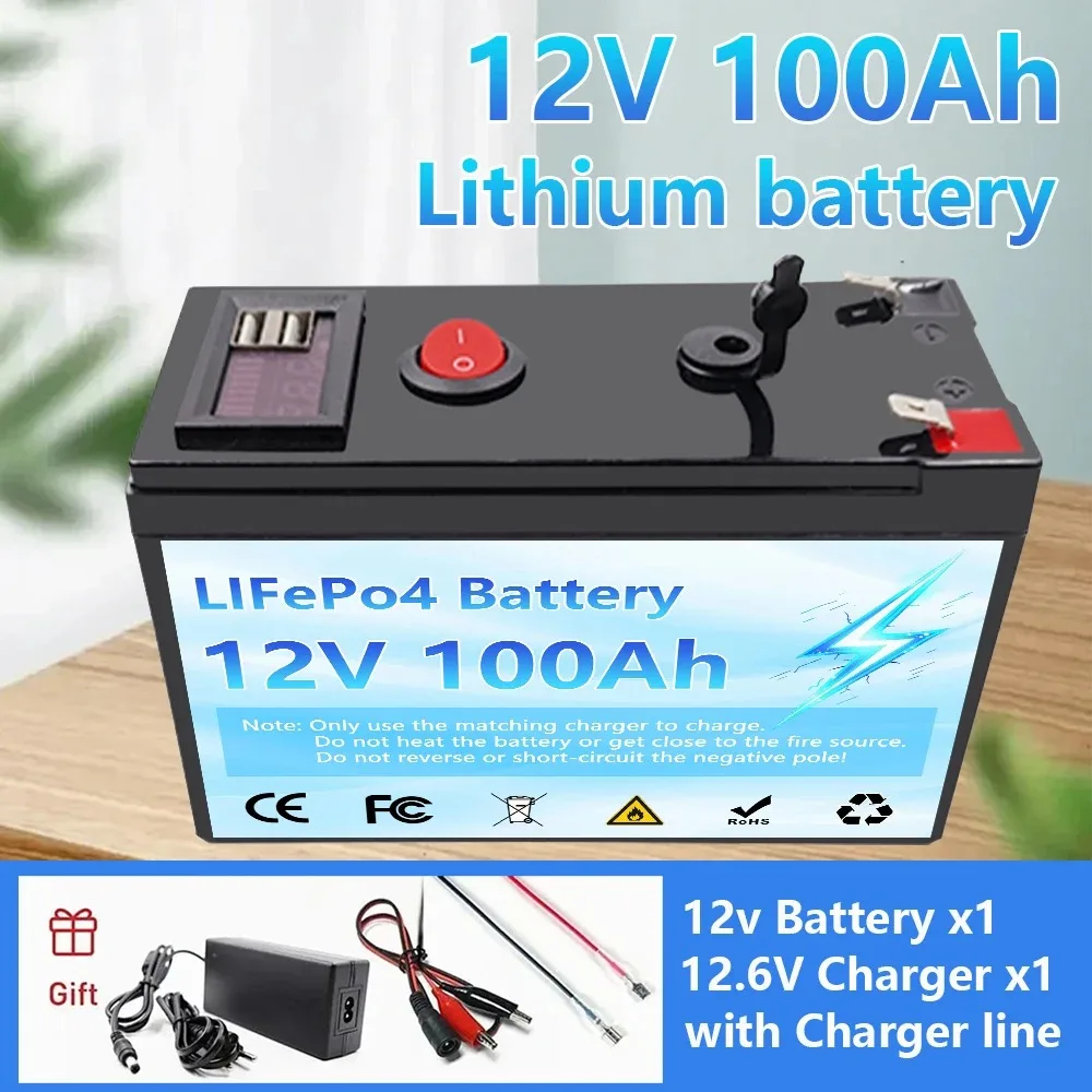

12V Battery 100Ah 18650 Lithium Battery Pack Rechargeable Battery for Solar Energy Electric Vehicle Battery+12.6V 3A Charger