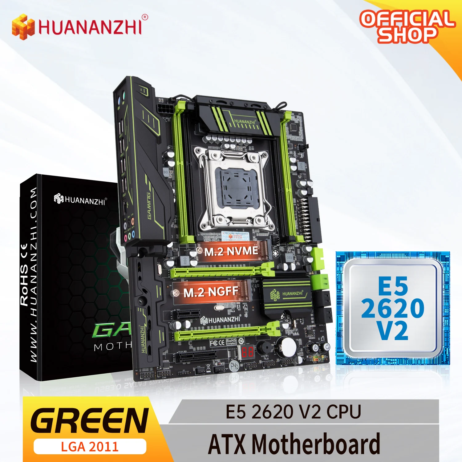 

HUANANZHI GREEN 2.49 LGA 2011 motherboard with Intel XEON E5 2620 V2 can use DDR3 memory combo kit set NVME M.2 SATA USB3.0