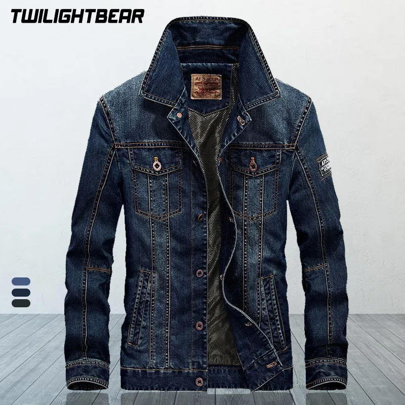 Jaket Denim pria, mantel Denim 5xl ukuran besar, jaket Denim kasual Retro musim semi musim gugur, pakaian luar A3F08