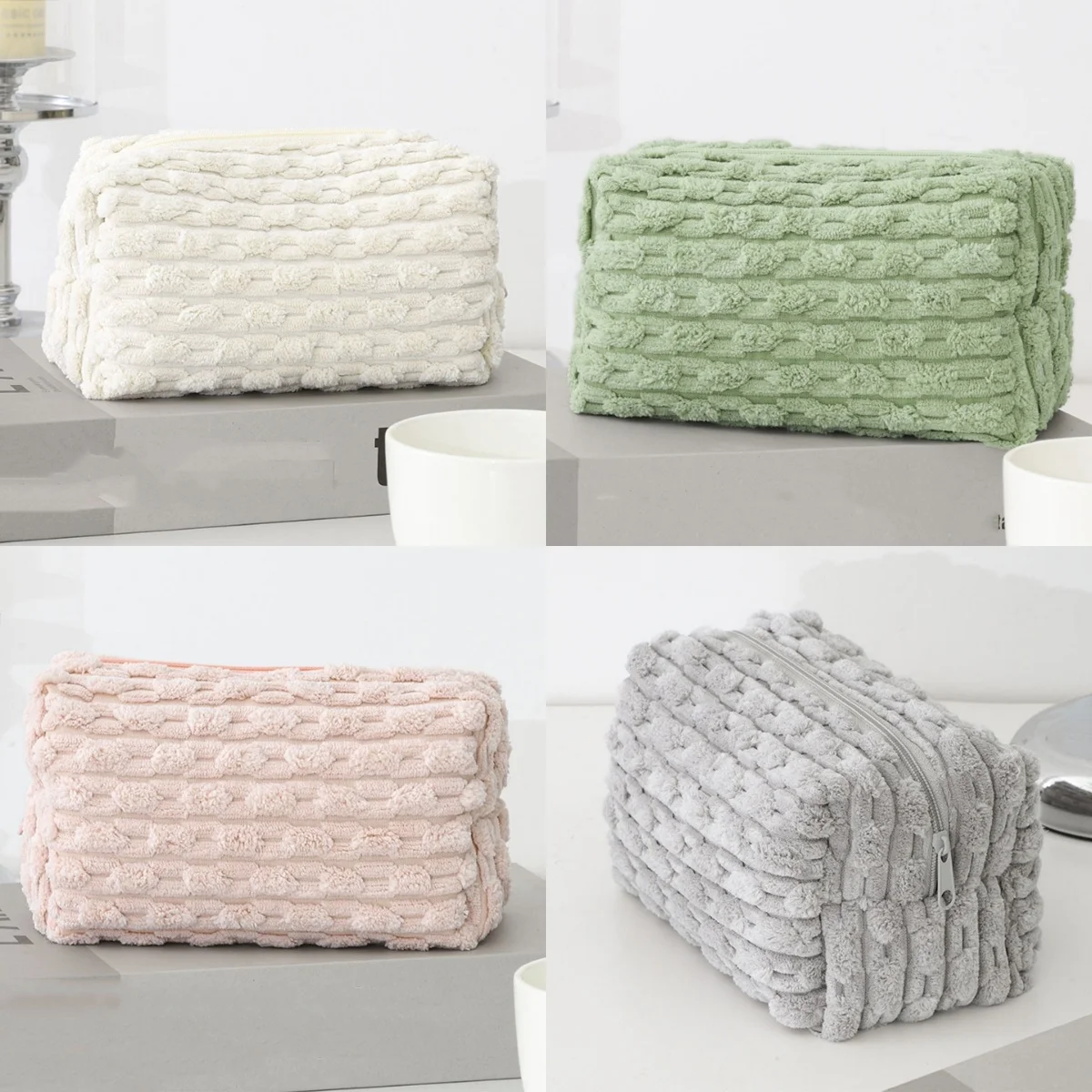 Plush Solid Color Chain High-End Makeup Bag, Large-Capacity Portable Hand-Held Toiletries Storage Bag for Women, 1 PC