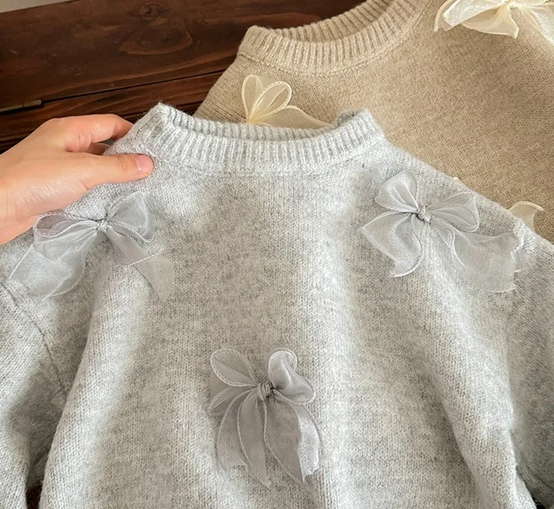 ZOETOPKID Baby Mädchen Prinzessin Baumwolle Strickpullover mit Schleife Winter Herbst Frühling Säugling Kleinkind Strickkleid Outfit Babykleidung – Detail 8