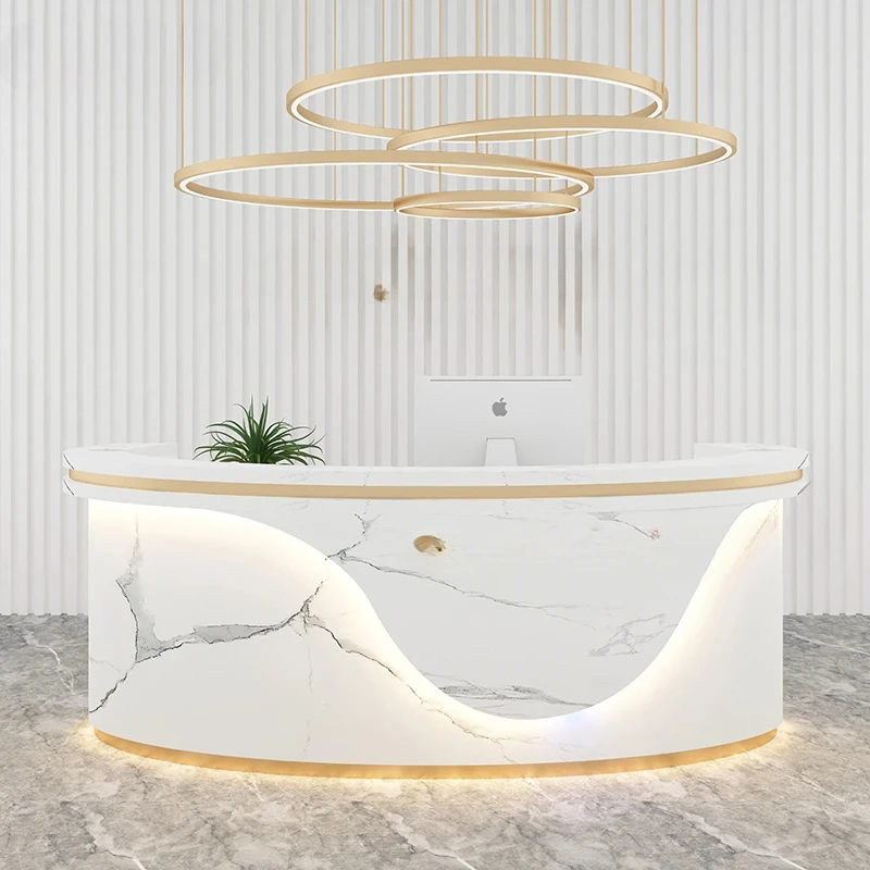 New Hot Sale Commercial Marble Office Furniture White Counter Front Desk Reception Table For Beauty Salon