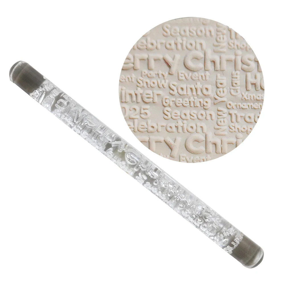 Merry Christmas Pattern Acrylic Fondant Roller  Kitchen Accessories Baking Tools For Cakes Textured Rolling Pin