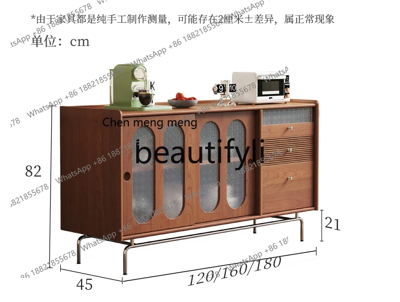 French medieval style, cherry wood dining side cabinet, living room against the wall, bedroom, small apartment,  R